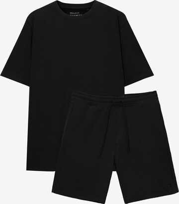 Pull&Bear Облекло за бягане в черно: отпред