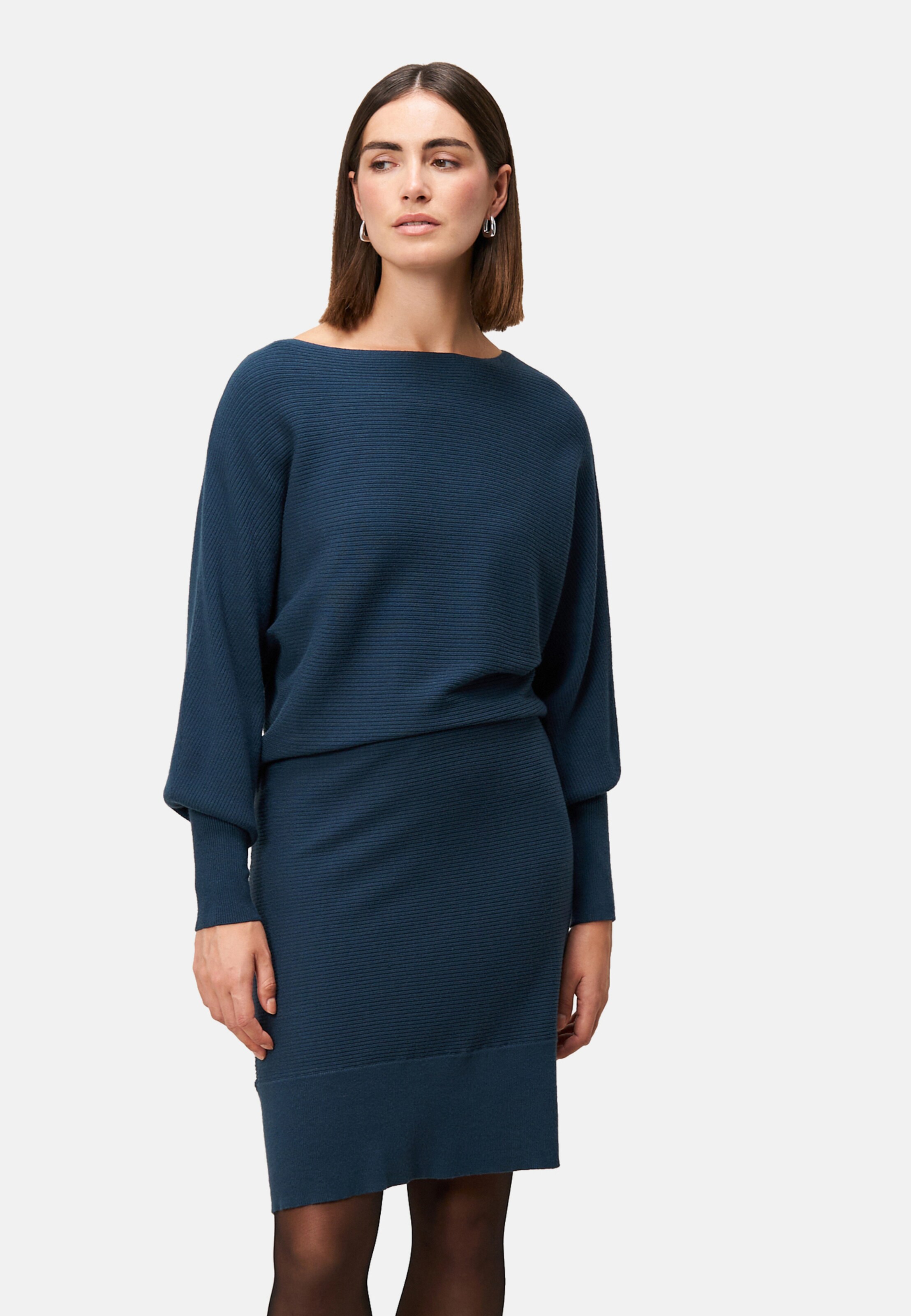 zero Strickkleid strukturiert  U-Boot Ausschnitt in Blau: Vorderseite