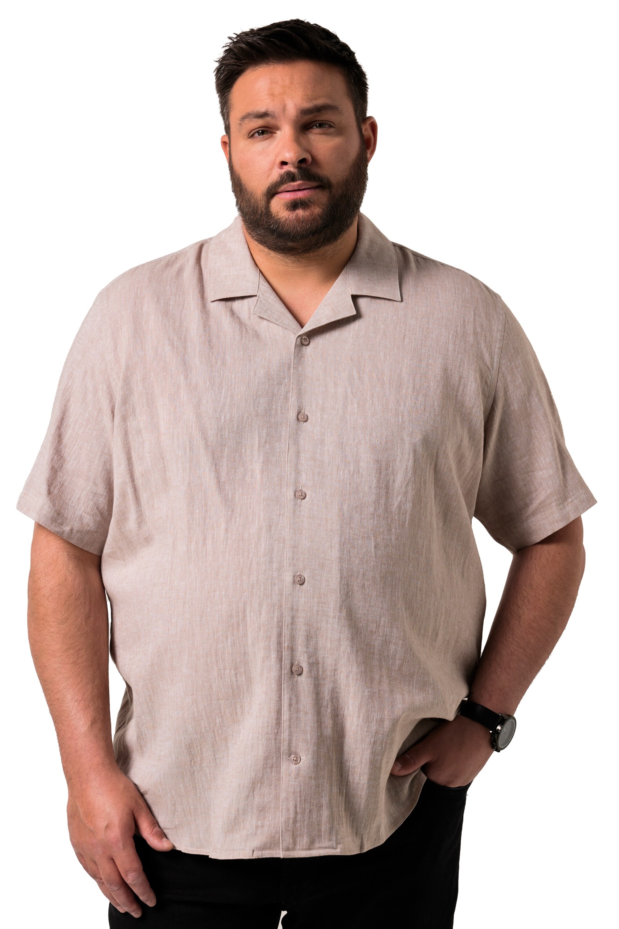 Men Plus Regular fit Button Up Shirt in Pink: front