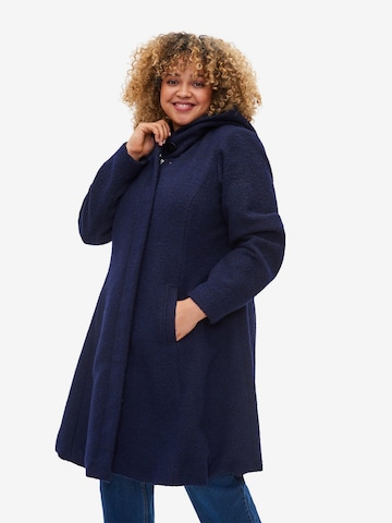 Zizzi Wintermantel 'MCHARLENE' in Blauw: voorkant