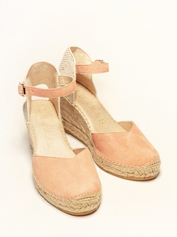 Alhamas - Sandalias con hebilla 'Alpargata Cuña 7 cm' en naranja