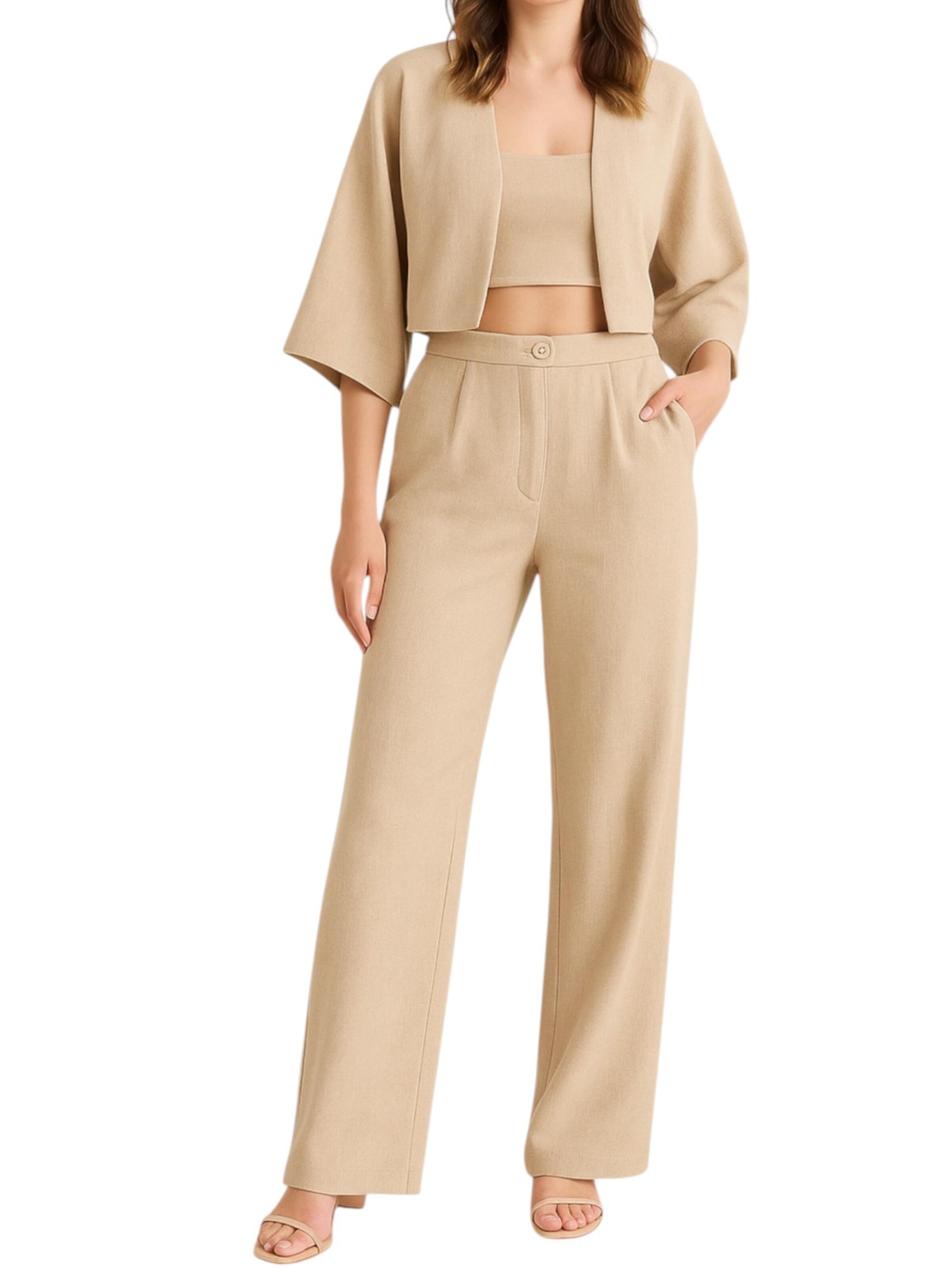 fashionshowcase Wide leg Broek 'LIRIN' in Beige