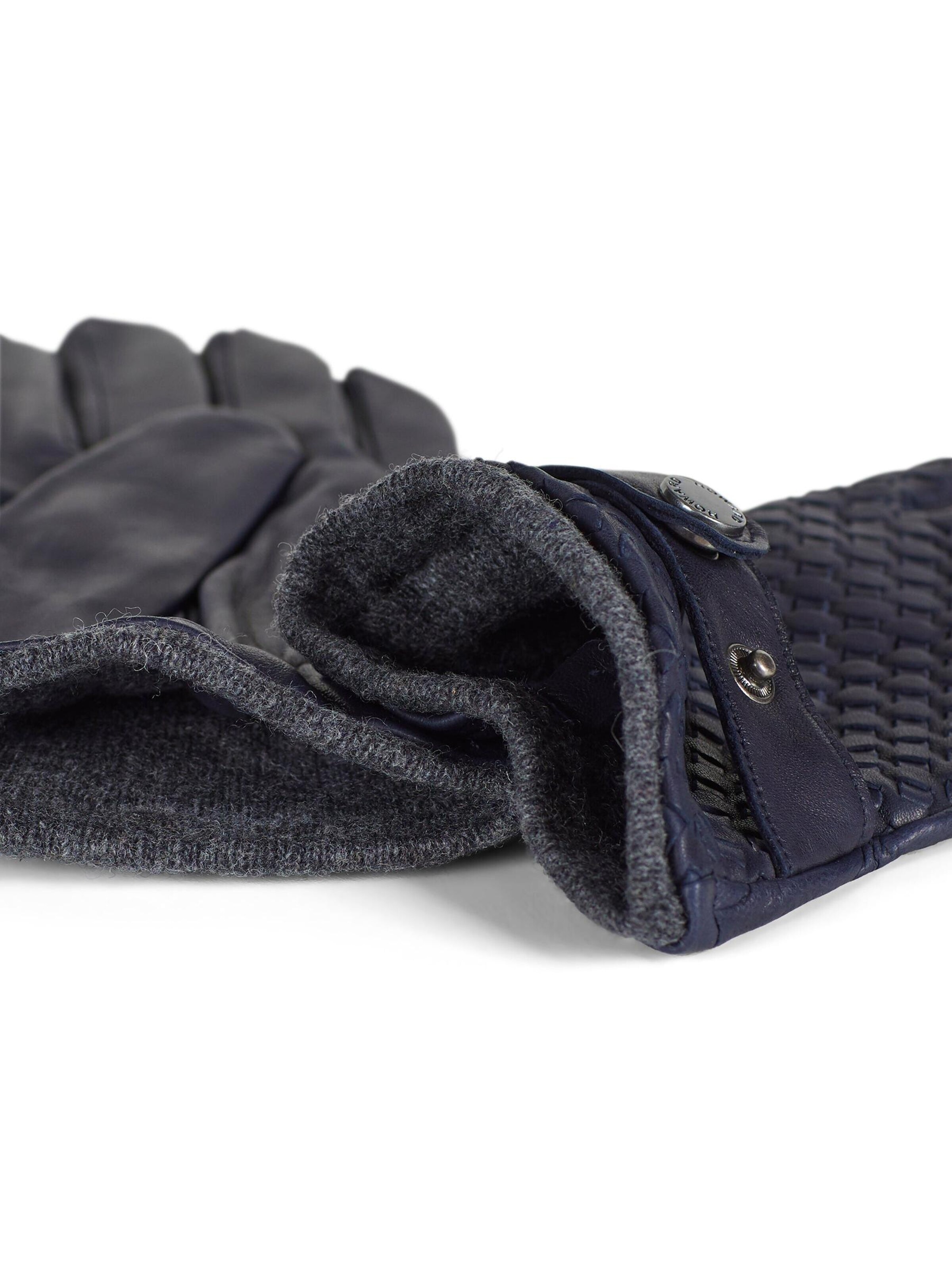 Howard London Fingerhandsker 'Leather Braided Gloves Axel Navy' i blå