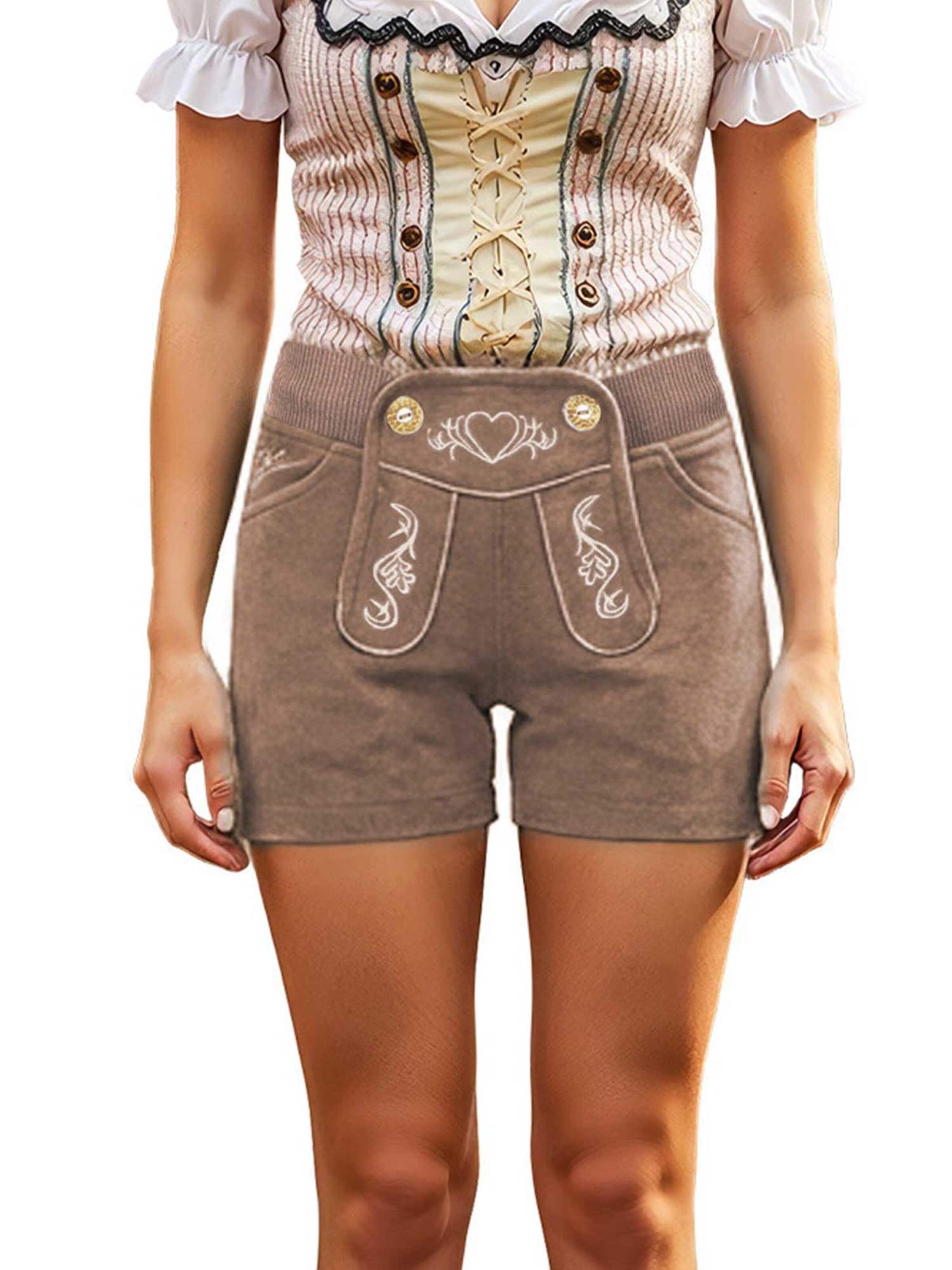 Steigenhöfer Regular Trachtenhose 'Kurze Jogginghose im Lederhose Damen Look - Helene'‌‌‌‌‌‌ in Braun: Vorderseite