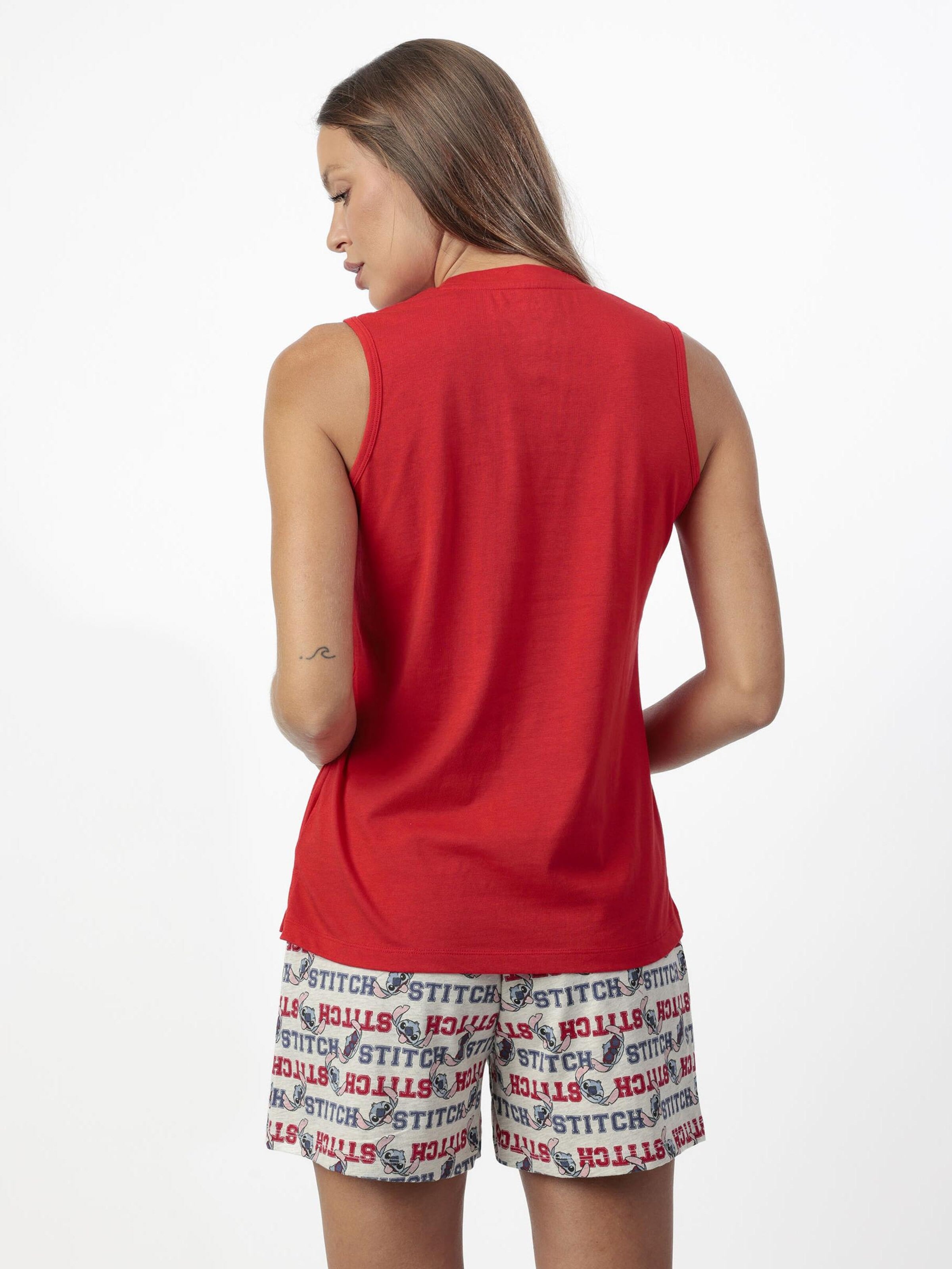 DISNEY - Pijama 'DISNEY Pijama Sin mangas Stitch University para Mujer' en rojo
