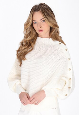 Pull-over DreiMaster Maritim en blanc : devant
