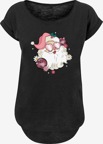 F4NT4STIC Shirt 'Pink Retro Disco Santa Christmas Bling' in Black: front