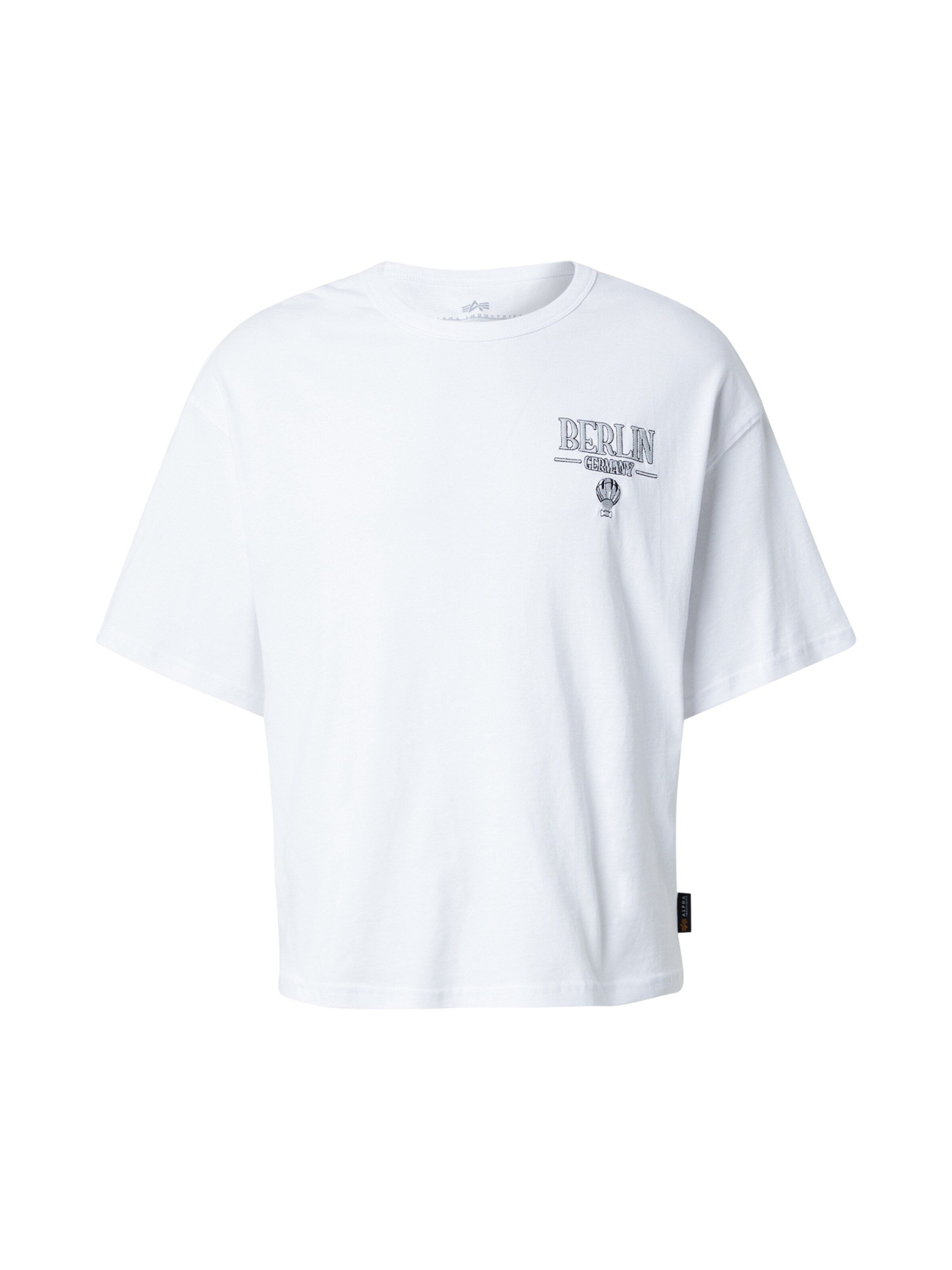 ALPHA INDUSTRIES Тениска 'Berlin Candy Bomber' в бяло: отпред