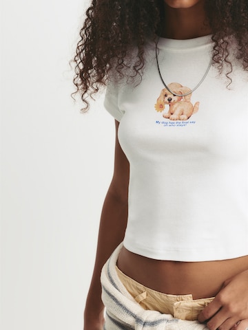 Tricou 'PACIFIC' de la Pull&Bear pe alb