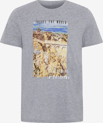 Oklahoma Jeans Shirt ' mit Travel-Print ' in Grey: front