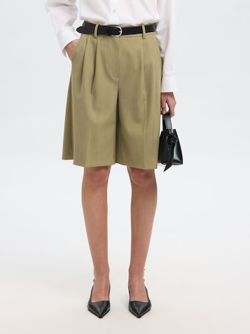 SELECTED Wide leg Bandplooibroek 'SLFRITA' in Groen: voorkant