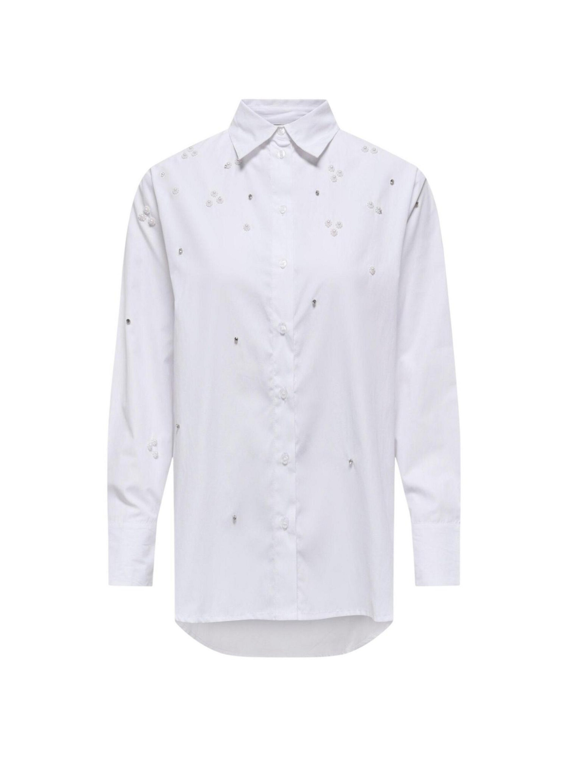 Camicia da donna 'ONLSARINA LORIS L/S EMB SHIRT WVN 15378307' di ONLY in bianco