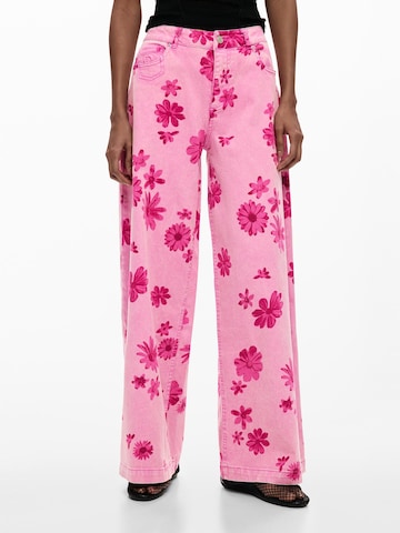 Desigual Szeroka nogawka Jeansy w kolorze różowy: przód