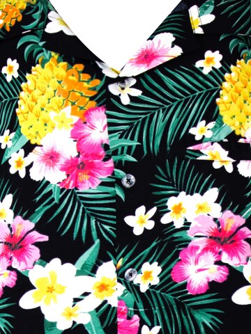 King Kameha Regular fit Button Up Shirt 'Pineapple Flowers' in Black