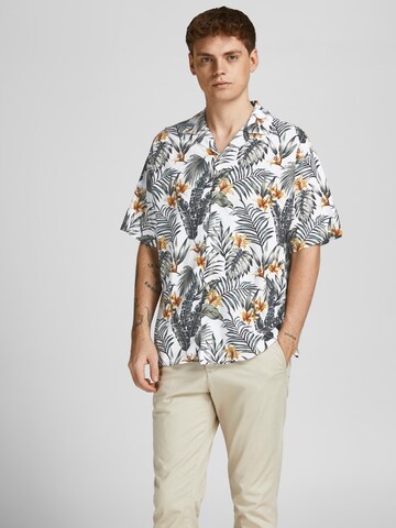 JACK & JONES Comfort fit Button Up Shirt 'Tropic Resort' in White: front