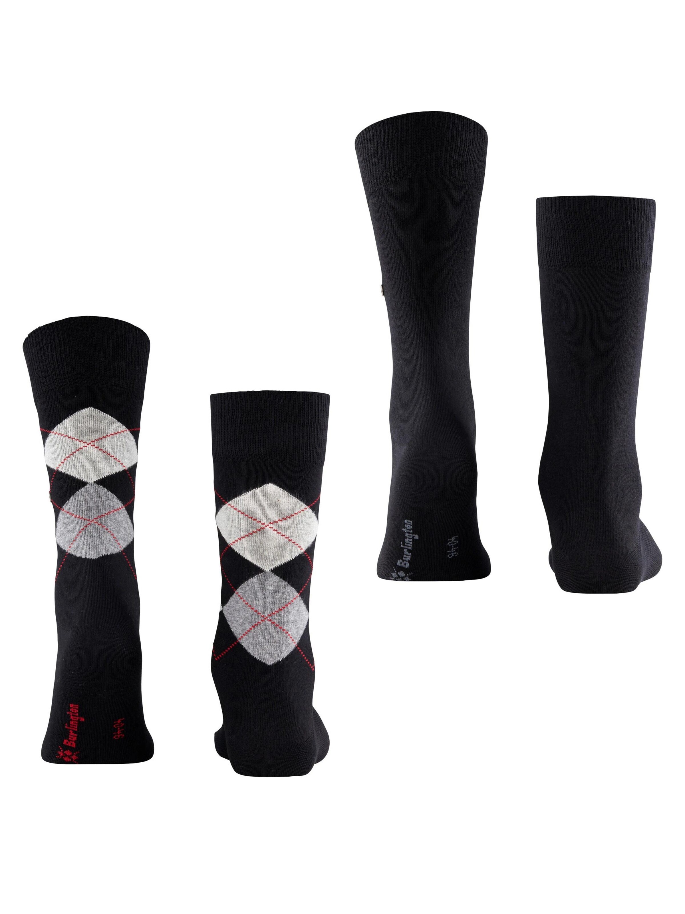 BURLINGTON Socks 'Everyday Argyle Mix 2-Pack' in Black