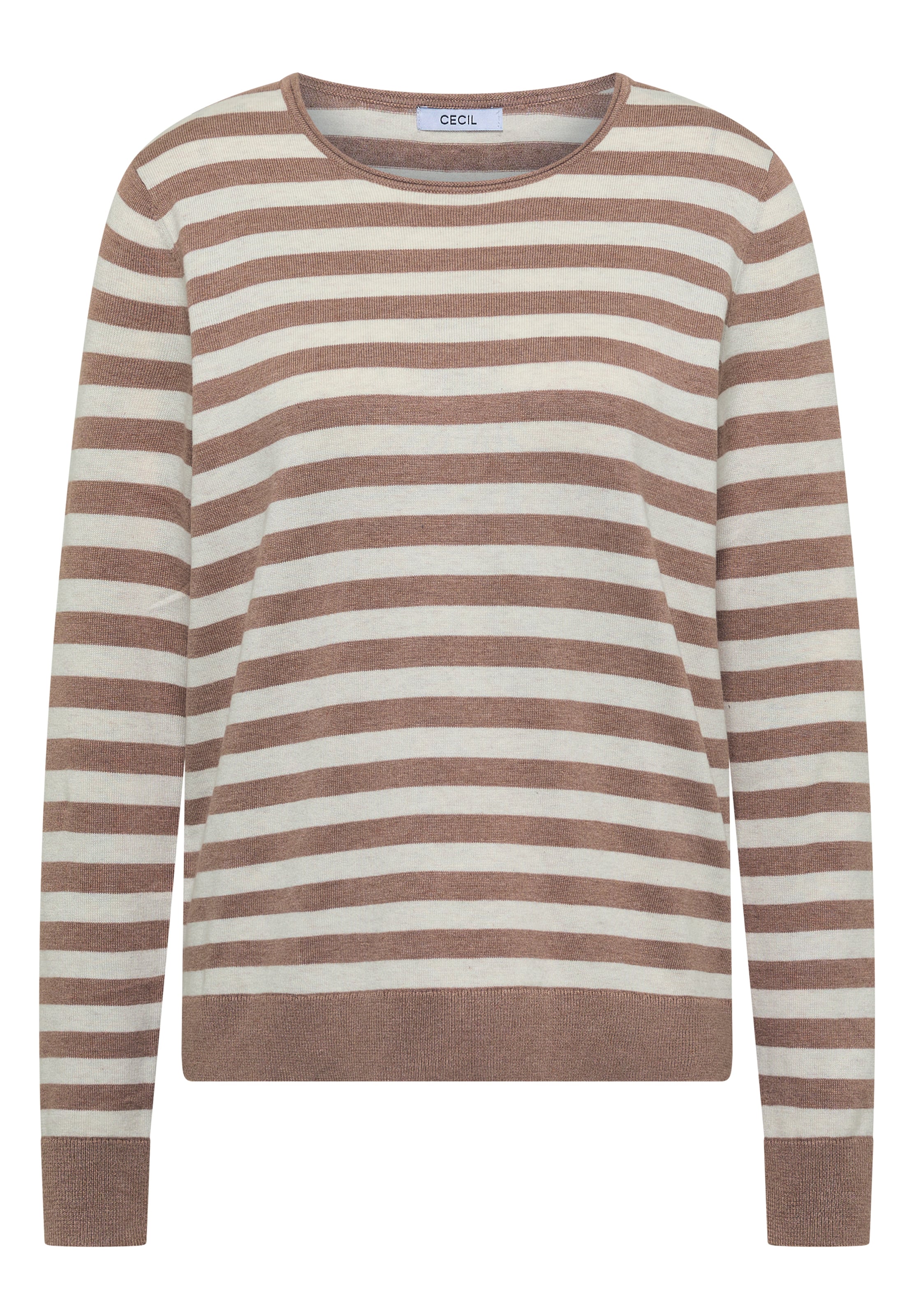CECIL Pullover mit Rundhals und Streifen in L in dunkelbeige, Produktansicht