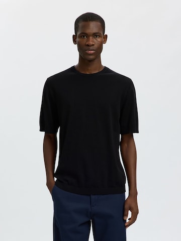 T-Shirt SELECTED en noir : devant
