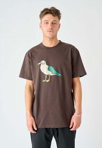Cleptomanicx T-Shirt 'Smile Gull' in Braun: predná strana