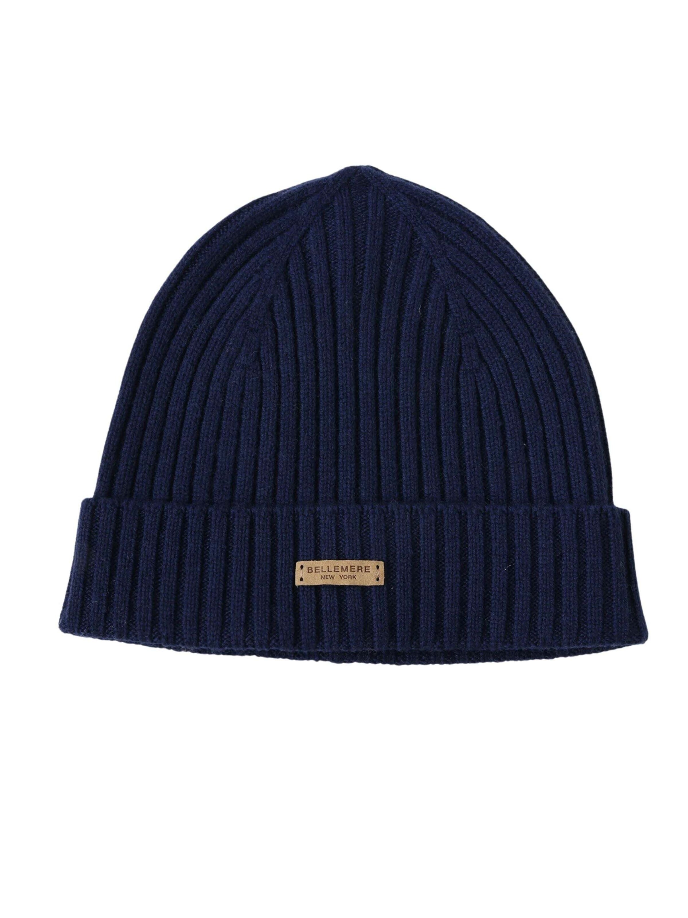 BELLEMERE NEW YORK Beanie 'Flach gerippte Strickmütze aus Merinowolle' in Blue: front