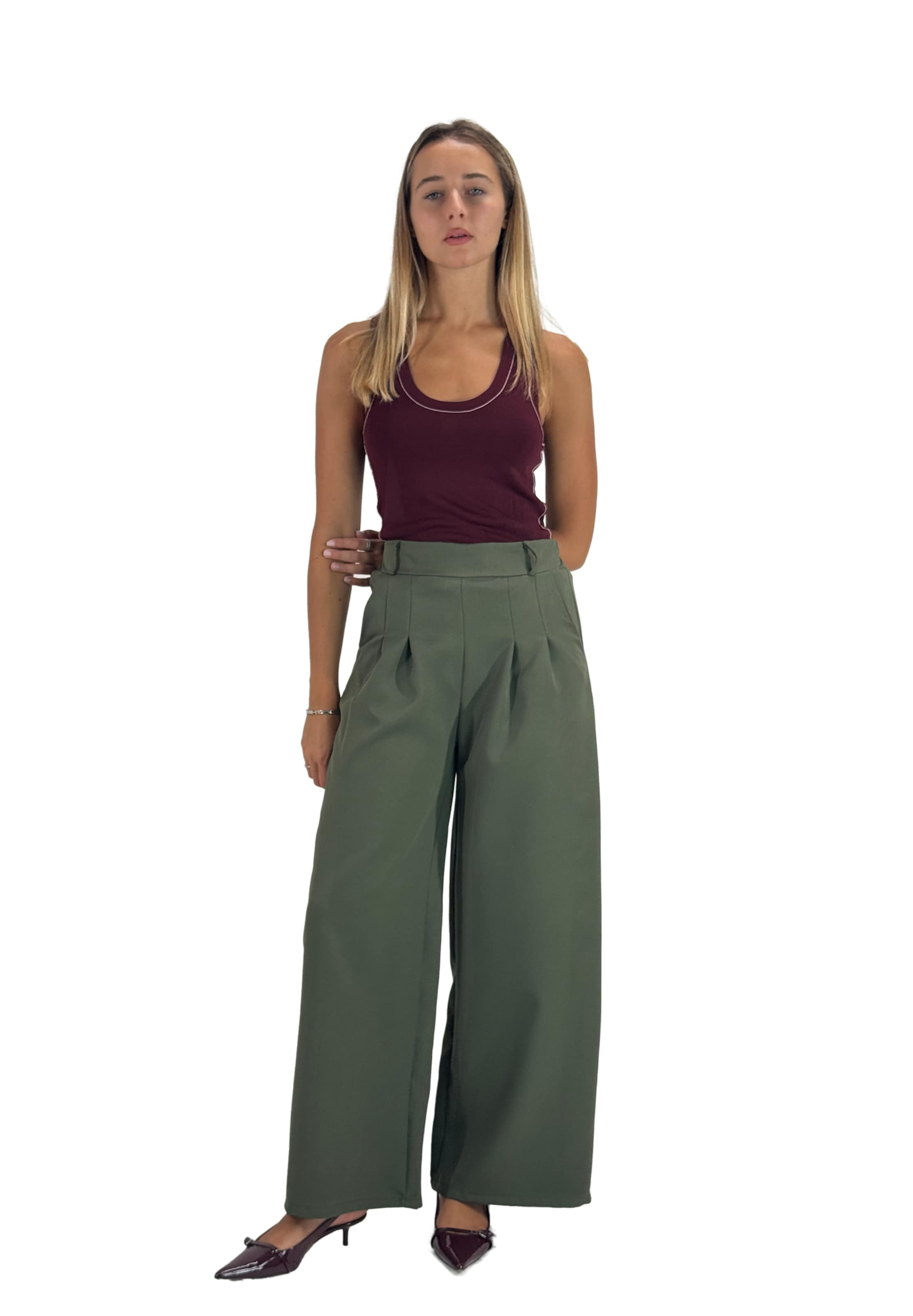 Elara Wide leg Pleat-front trousers in Green