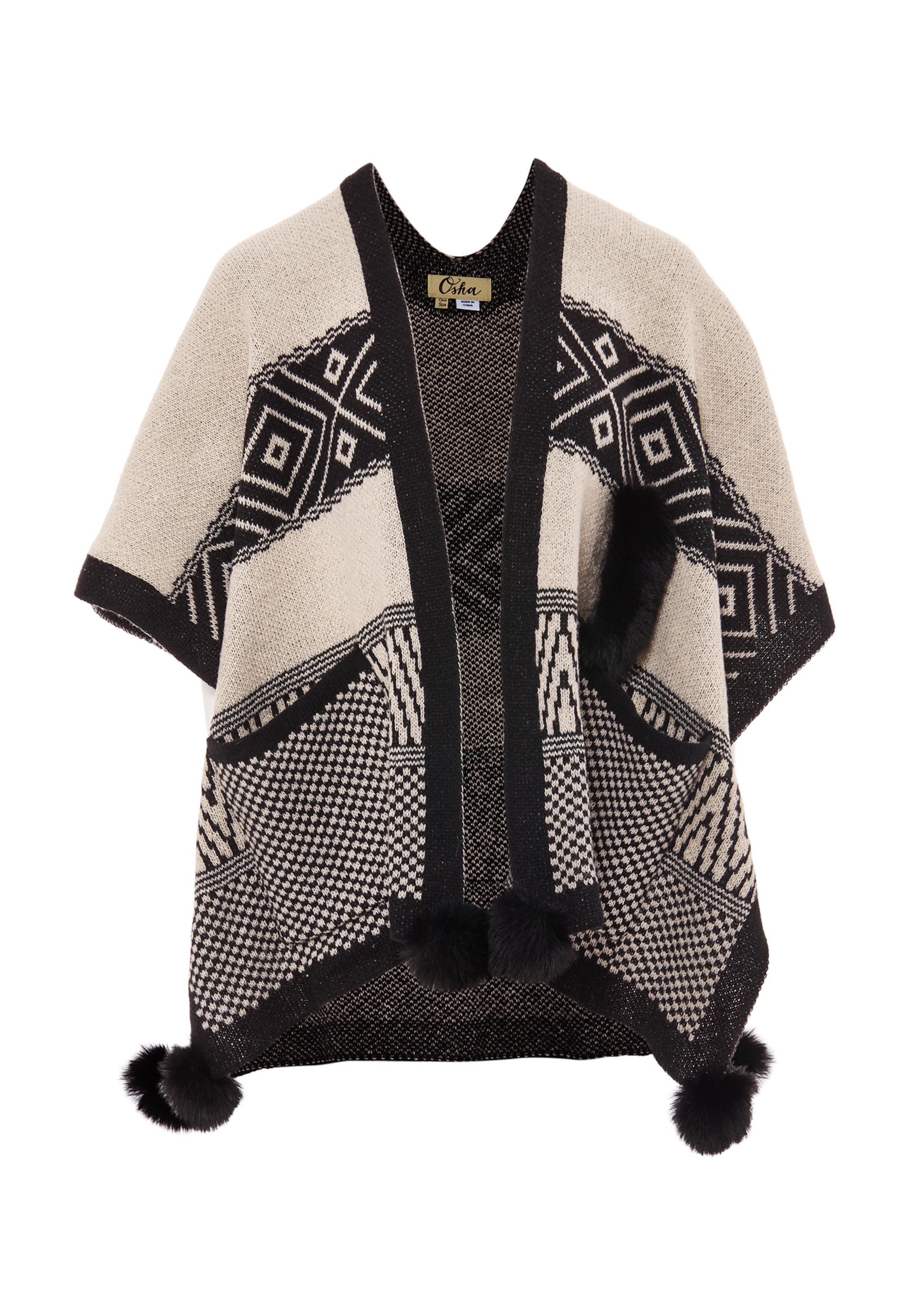 OSHA Poncho in schwarz / wollweiß, Produktansicht