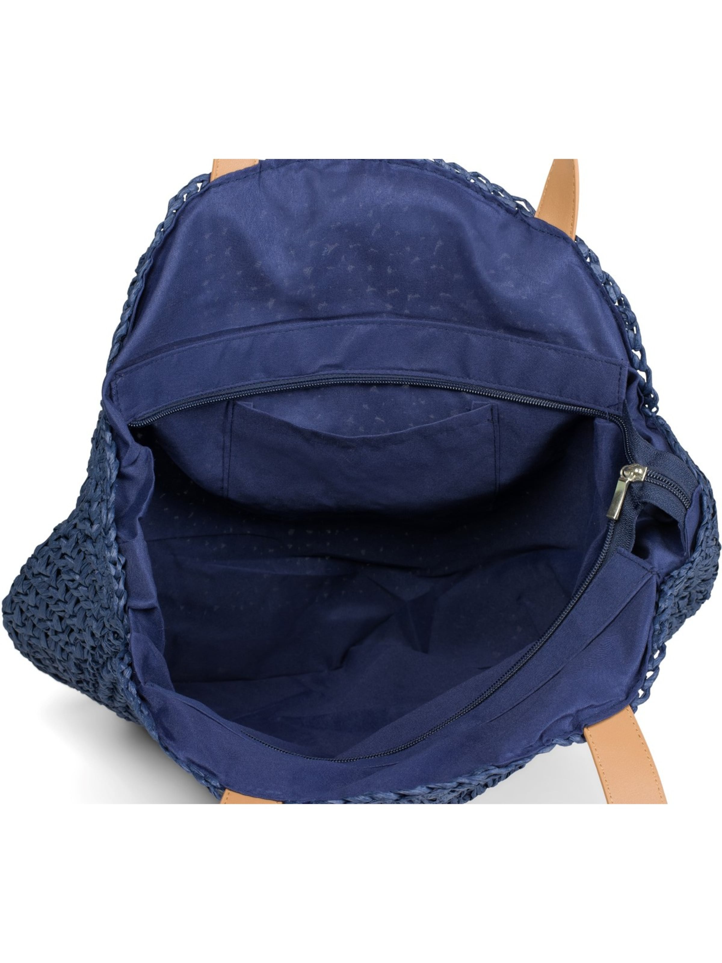 styleBREAKER Shoulder bag 'Runde Flecht Schultertasche - Basttasche' in Blue