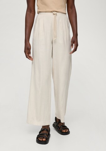 s.Oliver Wide leg Pleat-Front Pants in Beige: front