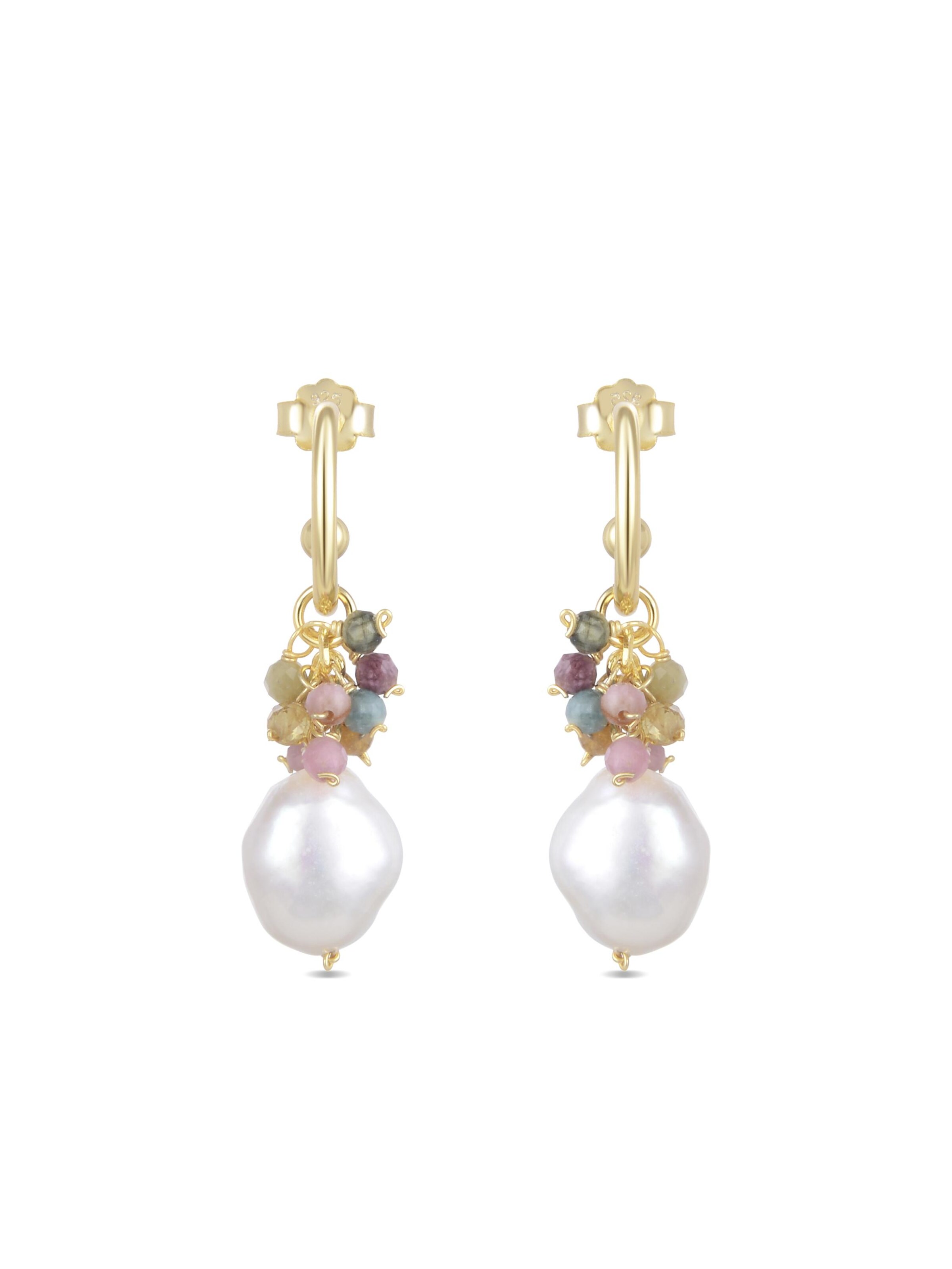 Luxenter Oorbellen 'Sahme' in de kleur Lichtblauw / Goud / Pink / Parelwit, Productweergave