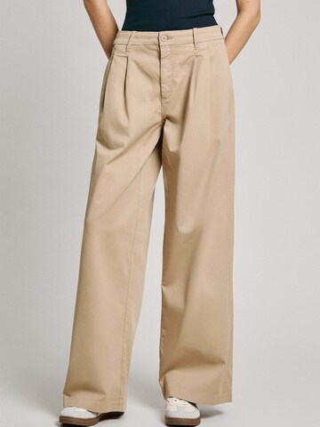 Pepe Jeans Wide leg Bandplooibroek 'Goa' in Beige: voorkant