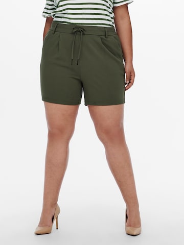 ONLY Carmakoma Regular Pleat-Front Pants 'Goldtrash Easy' in Green: front