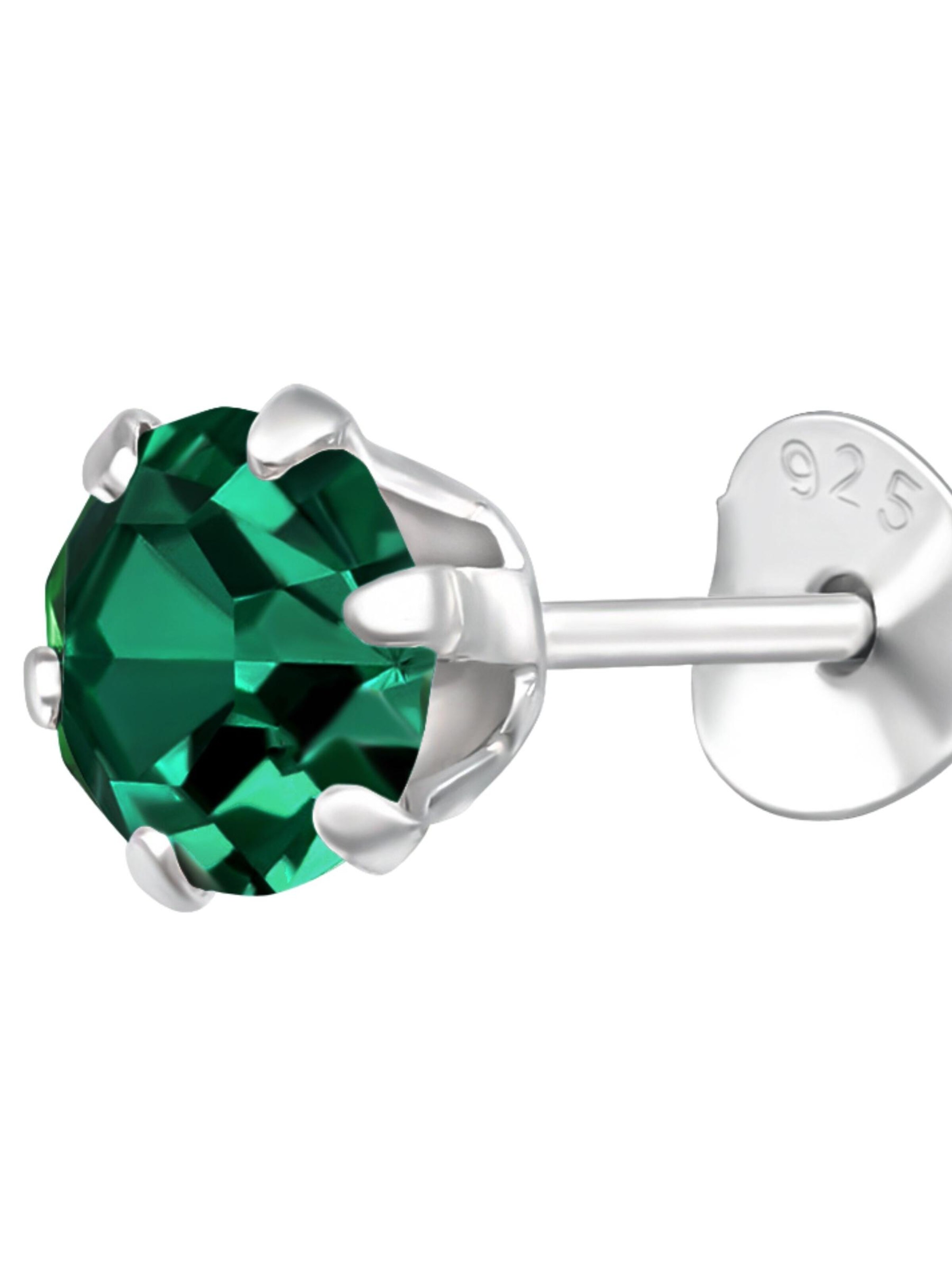 Boucles d'oreilles 'Silberne Runde 5 mm Ohrstecker mit Kristallen' Maxte en vert
