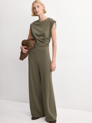 MANGO Wide leg Broek 'CANDELO' in Groen