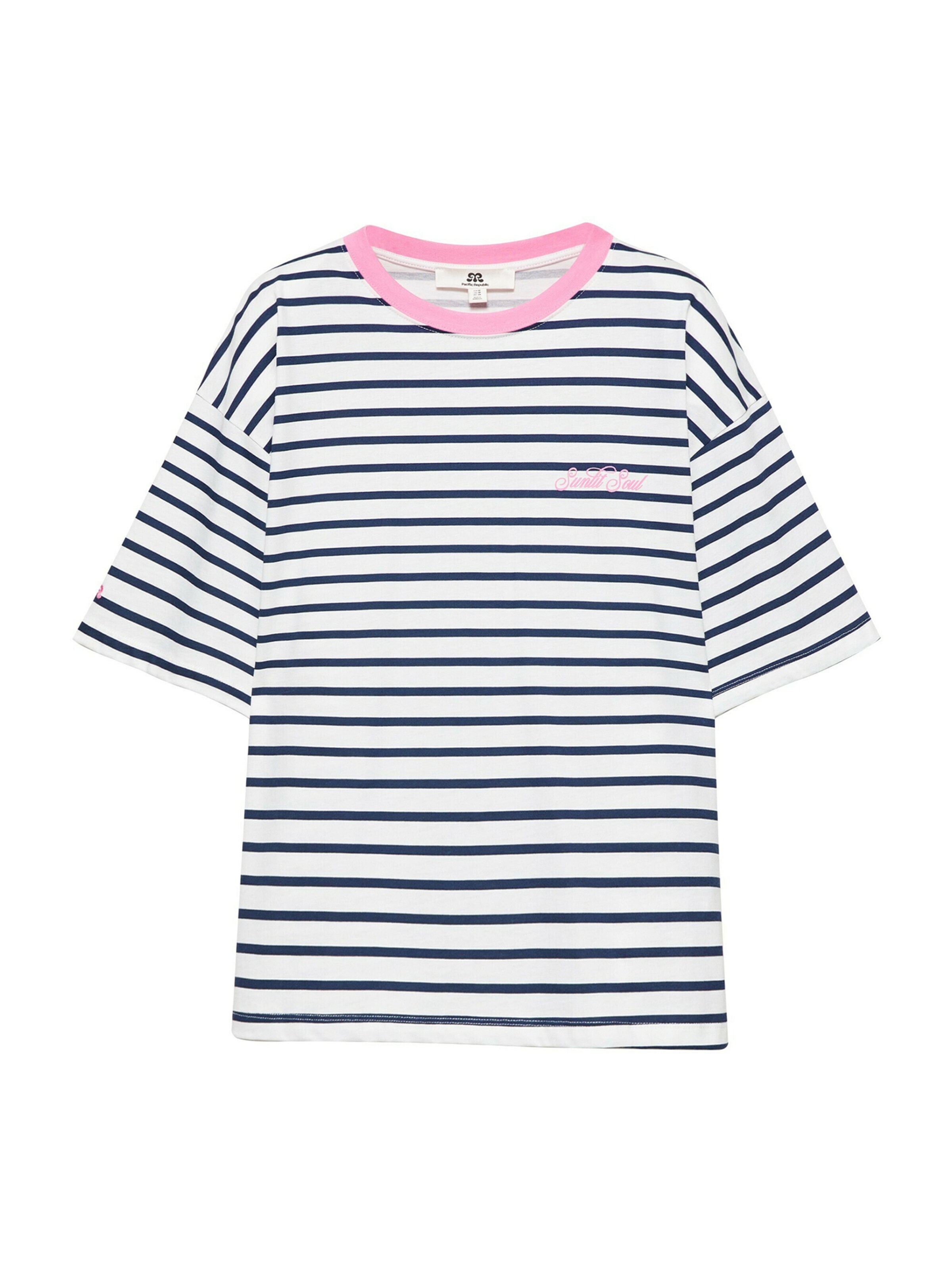 Pull&Bear T-shirt en XS en bleu marine / rose / blanc, Vue avec produit