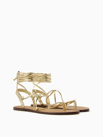 Bershka T-Bar Sandals in Gold