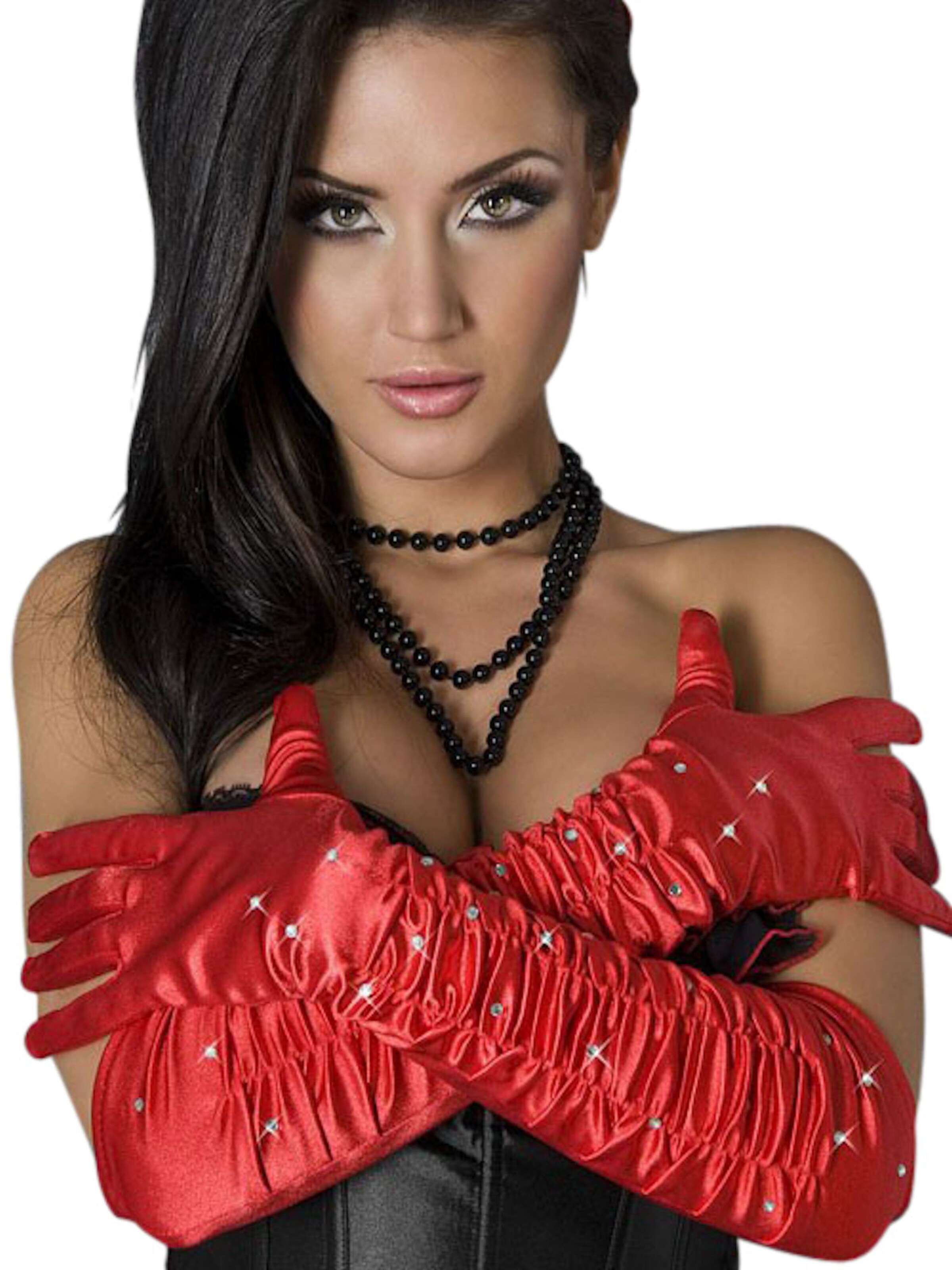 Chilirose Fingerhandschuhe 'Satin-Handschuhe CR3212' in Rot: Vorderseite