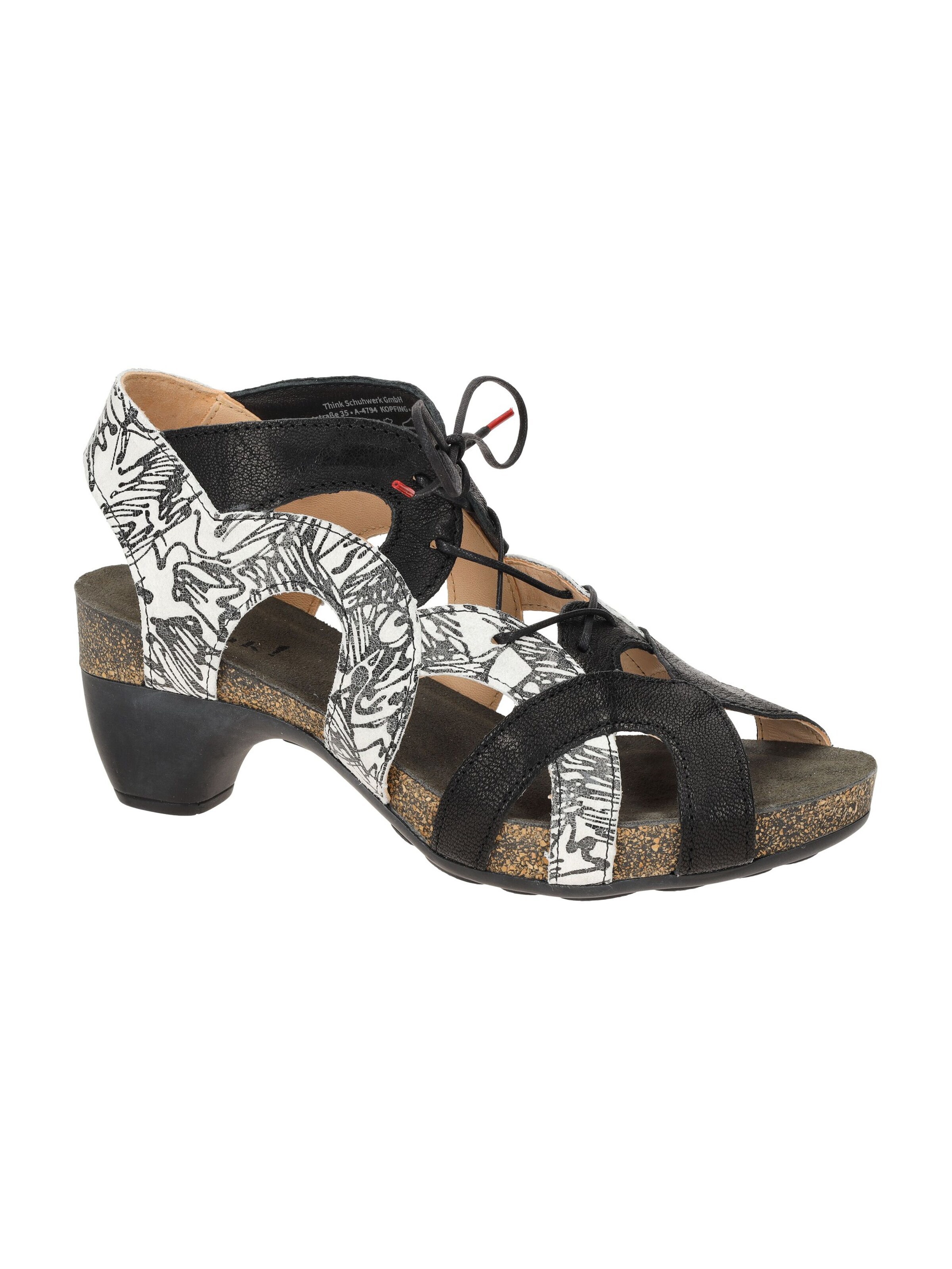 THINK! Sandals 'Think Traudi Schnür Sandale schwarz grau Print 214' in Black: front