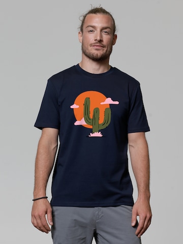 T-Shirt 'Kaktus Im Sonnenuntergang' Watapparel en bleu : devant