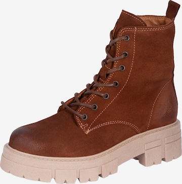 Apple of Eden Lace-Up Ankle Boots 'Castle' in Brown: front