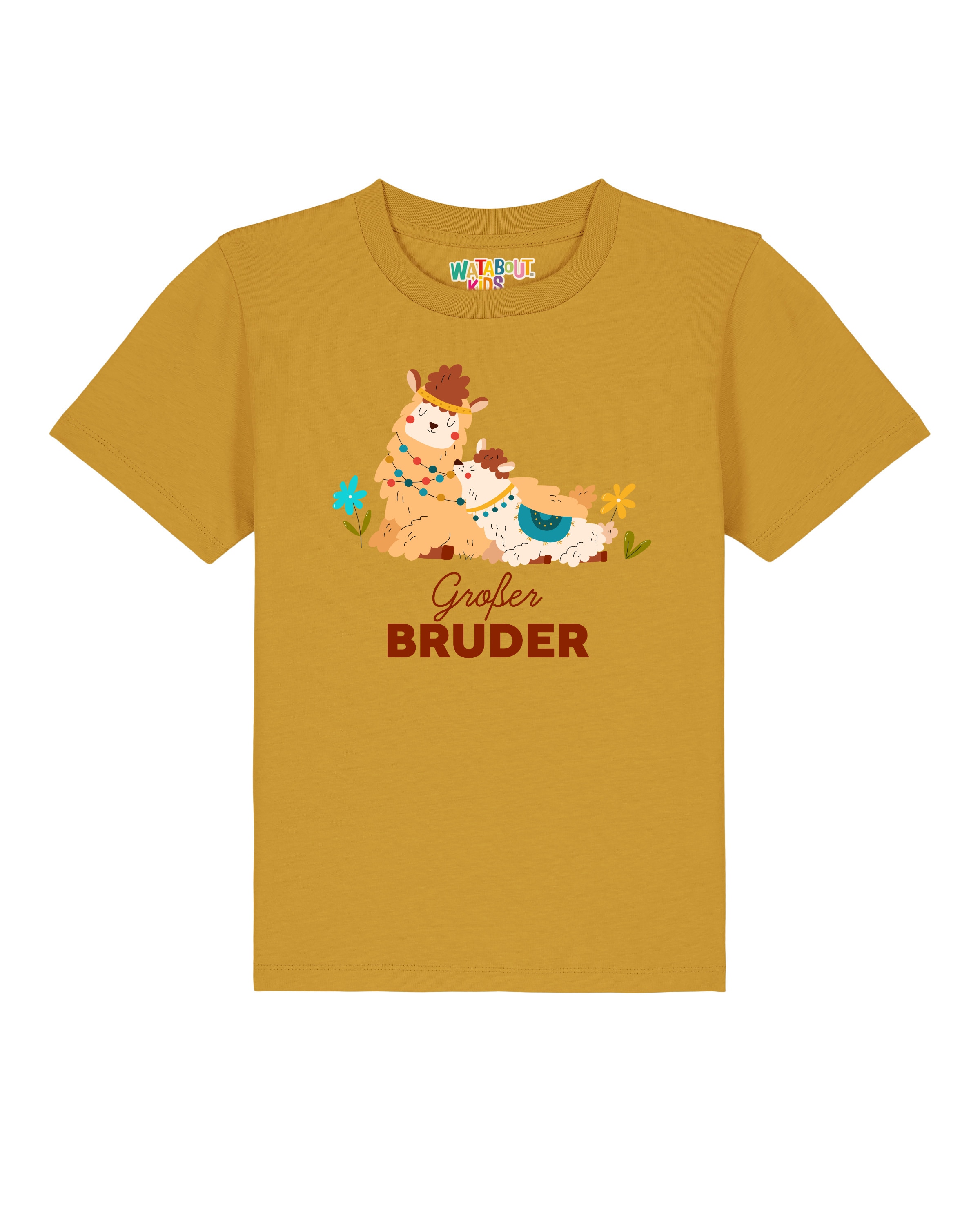 Maglietta 'Lama Großer Bruder' di watabout.kids in giallo: frontale
