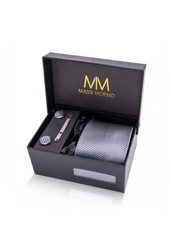 Massi Morino Krawatte Krawattenbox Set in Grau