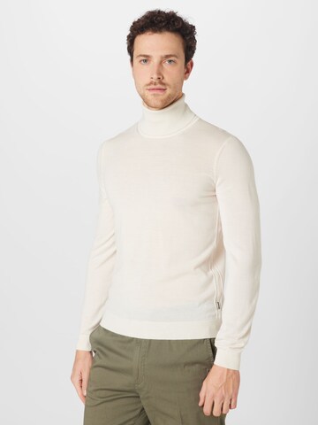 BOSS Пуловер 'Musso' в бяло: отпред