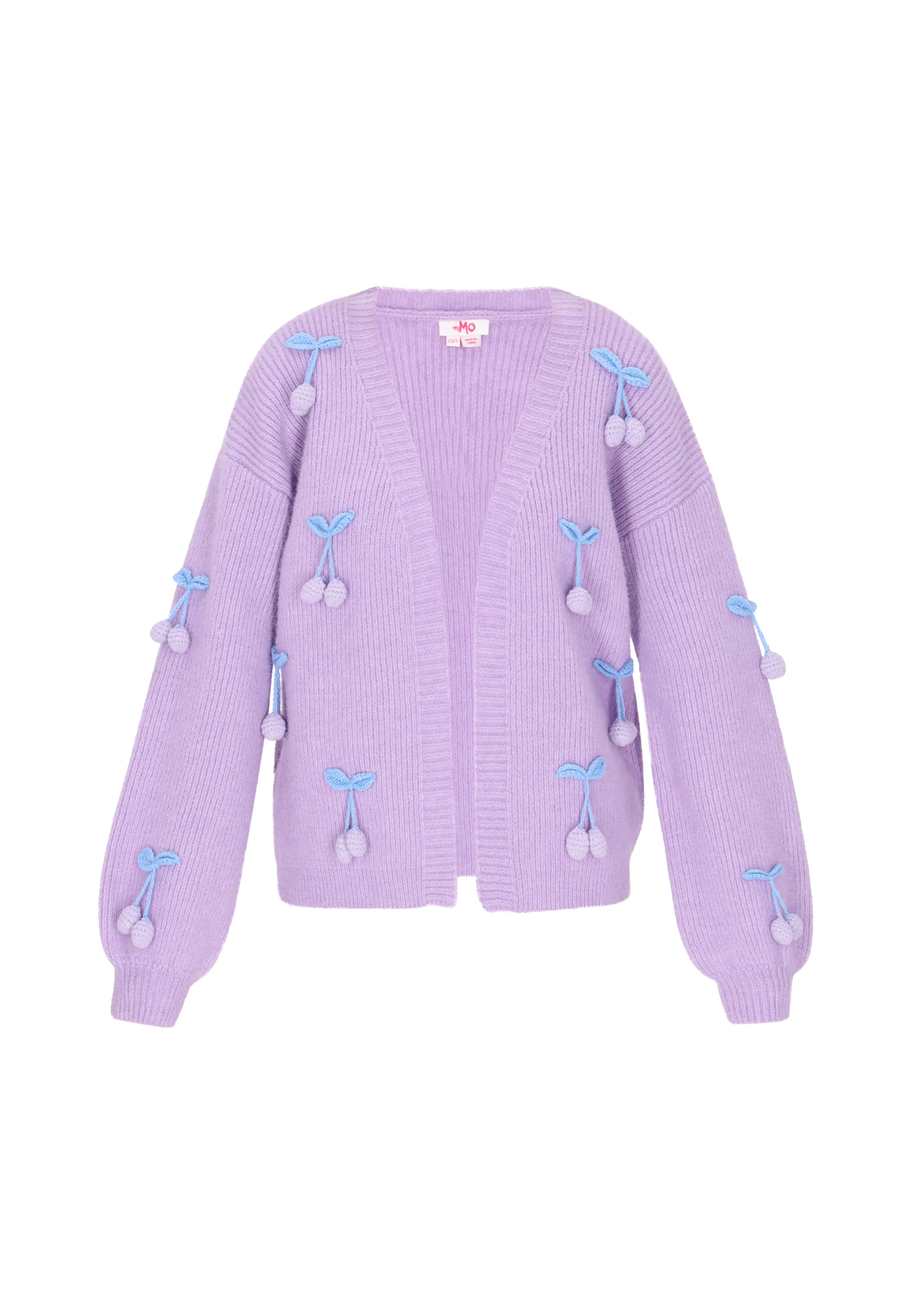 Geacă tricotată de la MYMO pe mov: față