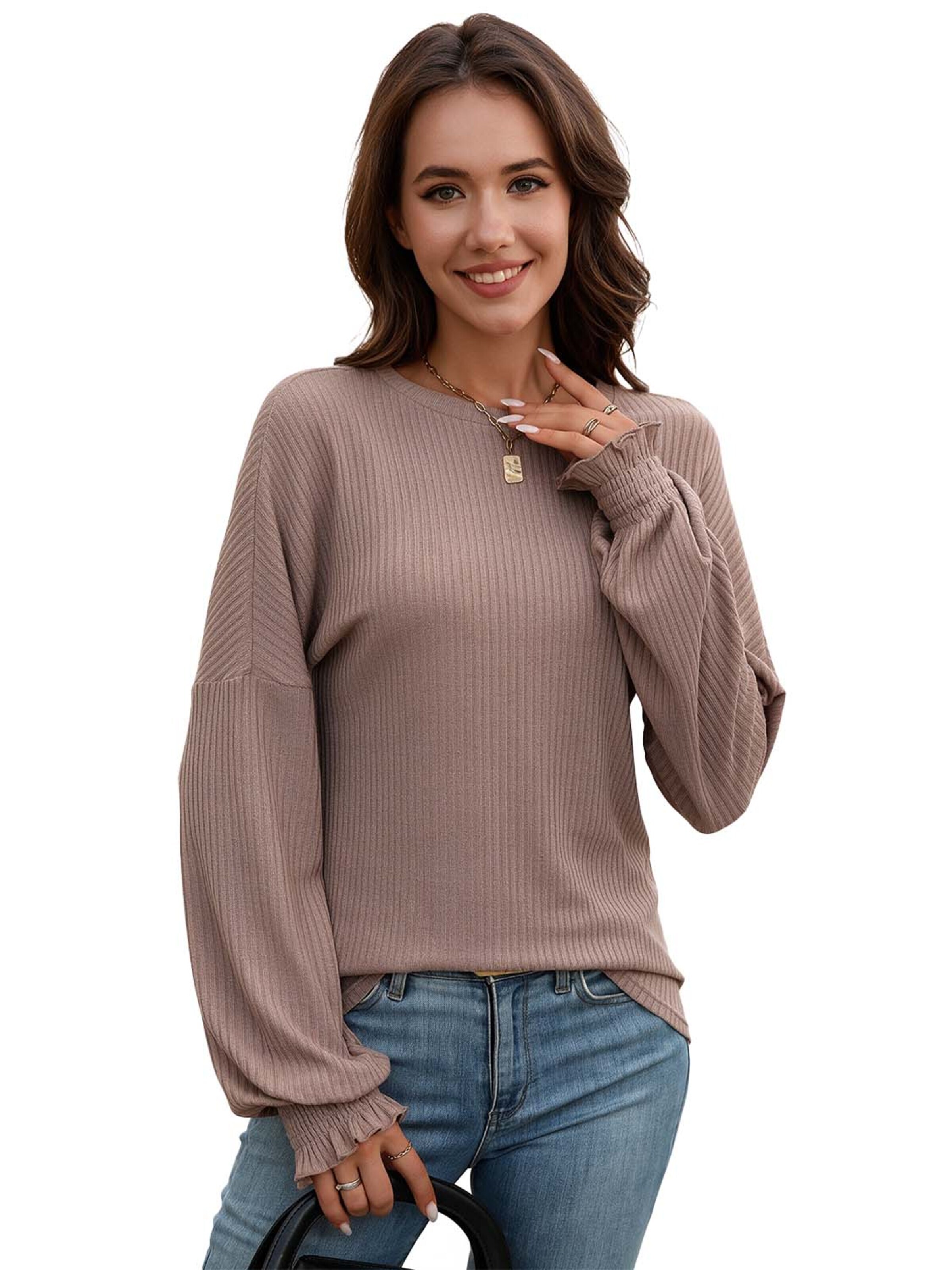 KoJooin Top z dzianiny 'Damen Langarmshirt mit Rundhalsausschnitt und lockerer Rippstruktur' w kolorze zielony