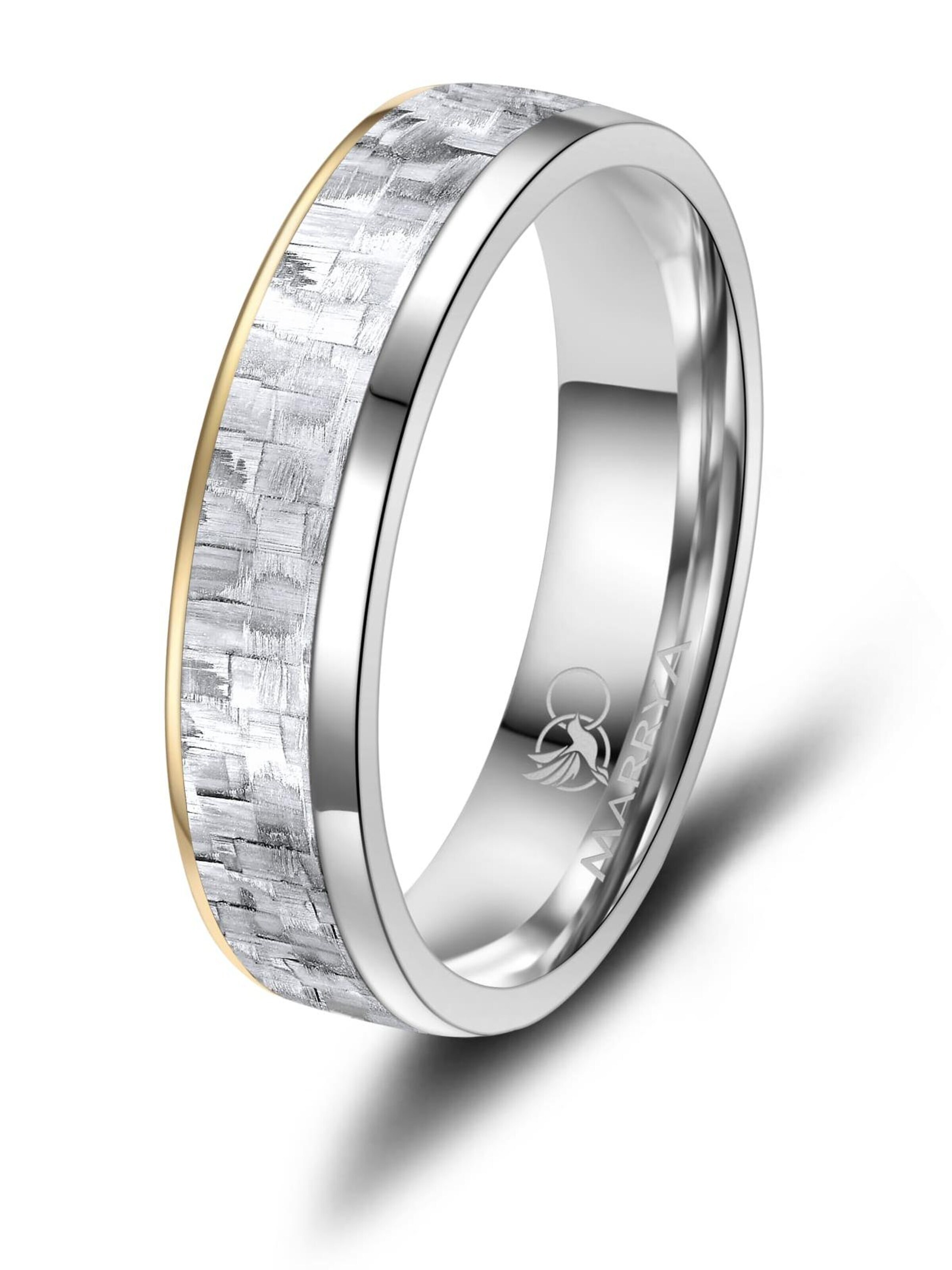 MARRYA Ring 'MARRYA CA-09 Ehering aus Carbon + Titan -Gold plattiert-Weiß' in Silver