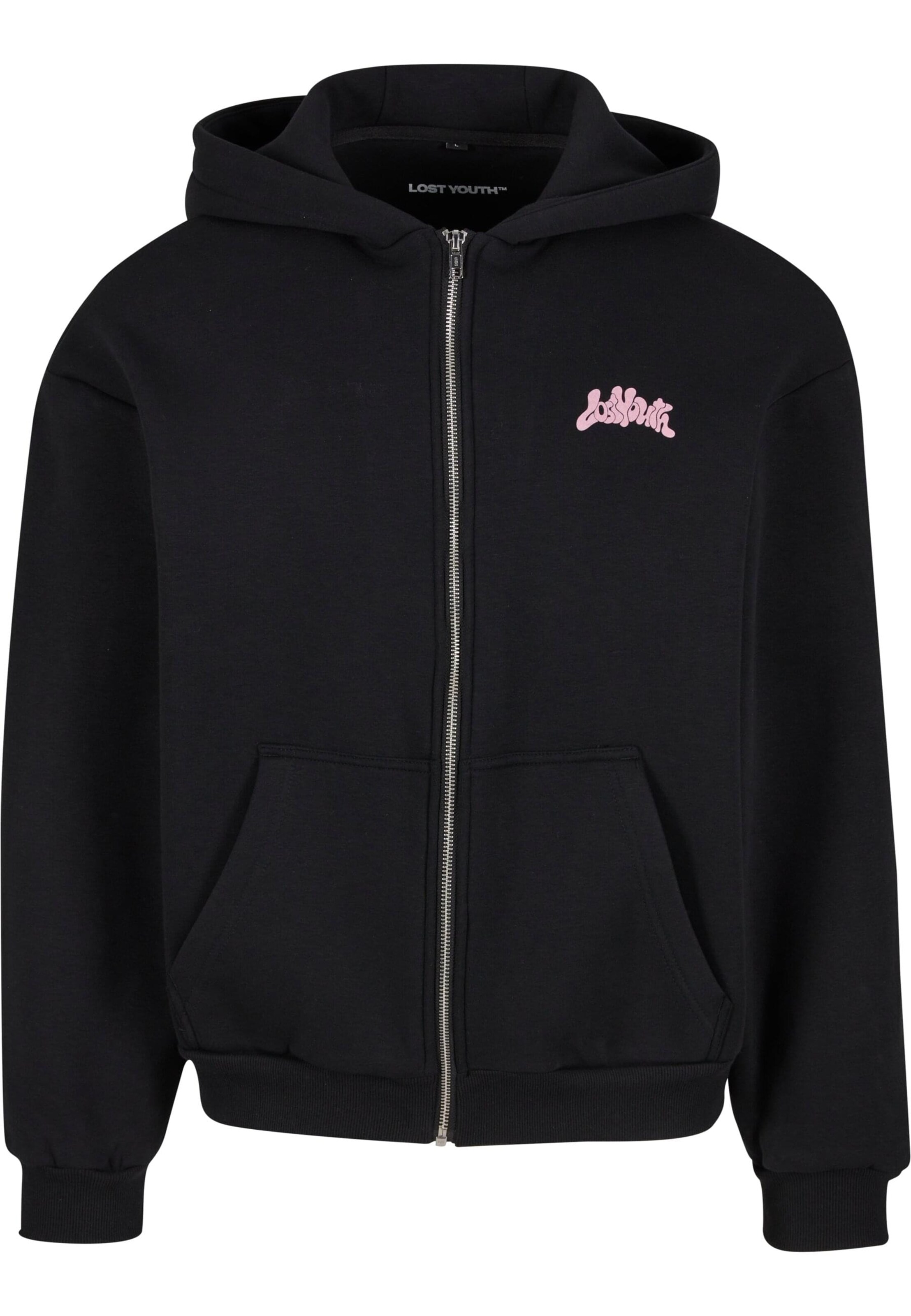 Giacca di felpa 'Responsibly Irresponsible' di Lost Youth in nero: frontale