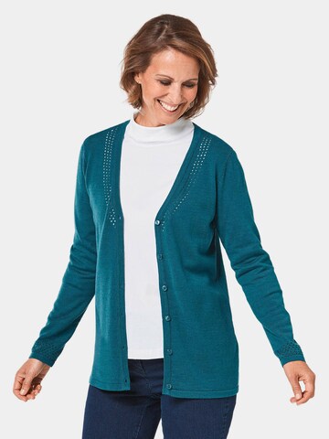 Goldner Strickjacke in Blau: Vorderseite