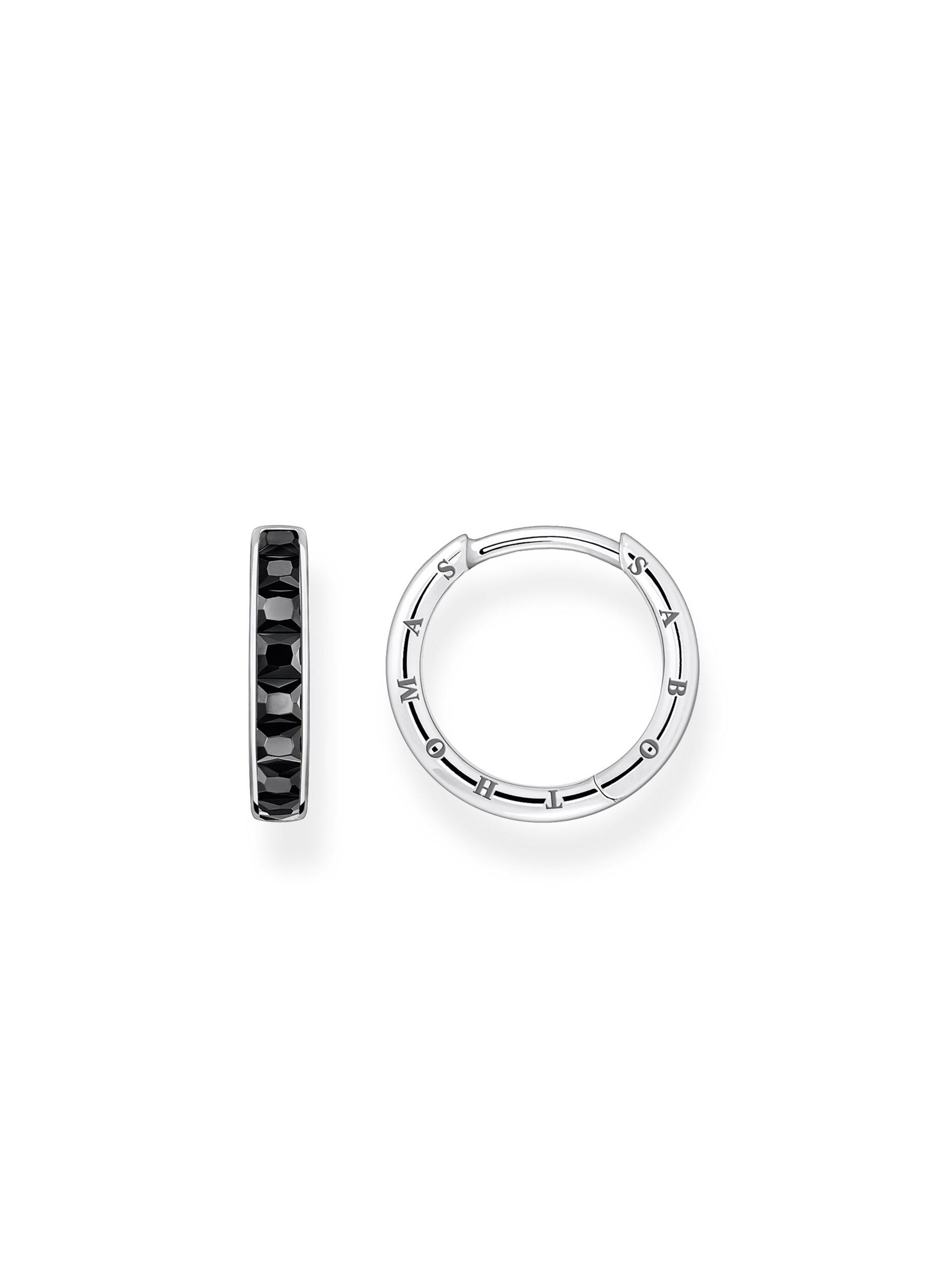Thomas Sabo Earrings 'Creolen Schwarze Steine Pavé Silber' in Black: front