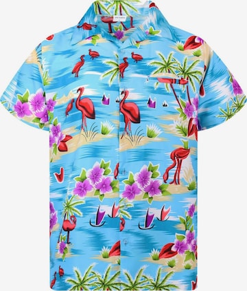 King Kameha Shirt 'Flamingos' in Blau: Vorderseite