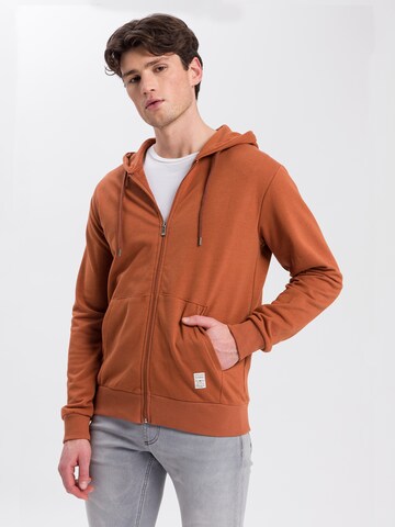 Cross Jeans Zip-Up Hoodie ' 25316 ' in Brown: front